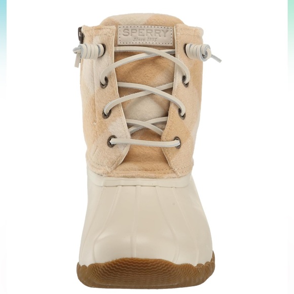 SOLD Sperry Ivory Saltwater check Rubber Duck Boots Women’s Size 9 Waterproof - Picture 6 of 12